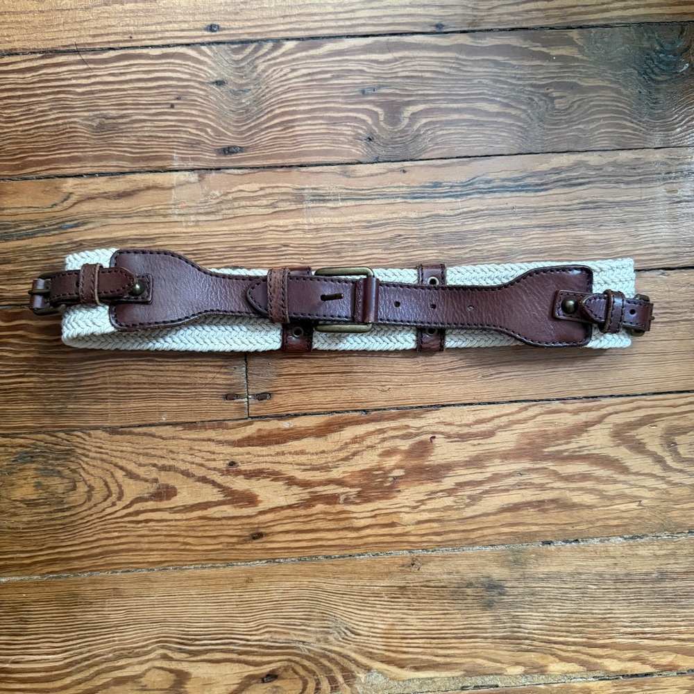 AllSaints - Brown and Cream Woven leather Belt